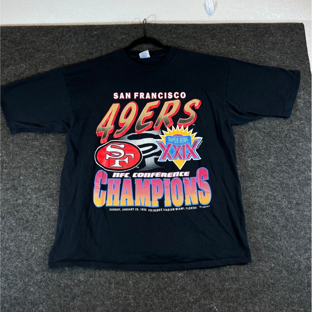 Vintage 90s San Francisco 49ers NFC Champions Shirt Mens 2XL Black Super Bowl